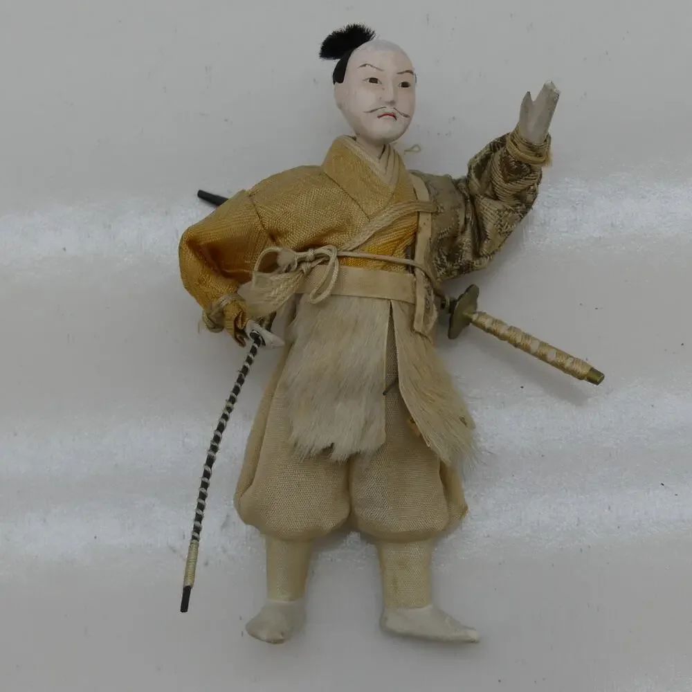 Rare Antique 19th C Japanese Gofun Samurai Warrior Doll Figure Handmade w Katana